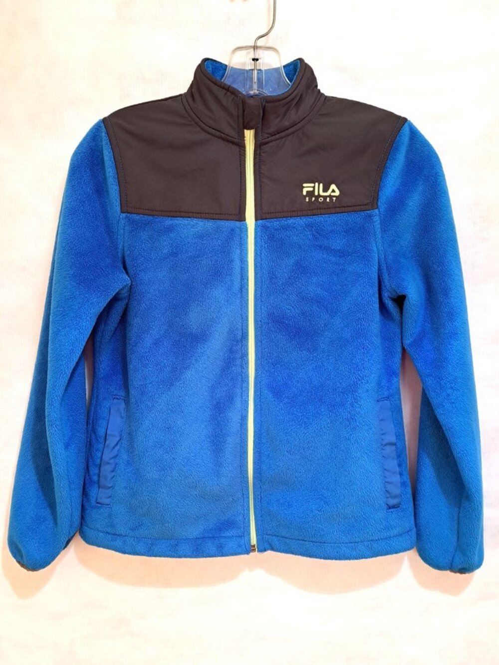 FILA Sport Girls Blue Fleece Jacket Size M (10-12) Full Zip Black Trim EUC